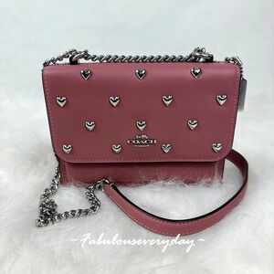 Coach Mini Klare Crossbody Bag With Heart Rivets/Leather/Silver/Peony CDB10 NWT
